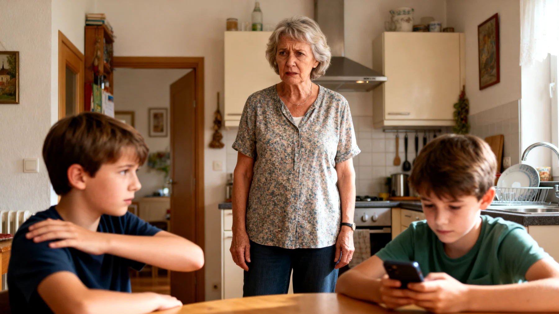 Die Großmutter fühlt sich überfordert und unrespektiert, weil ihre Enkelkinder sich weigern, bei alltäglichen Aufgaben wie Aufräumen, Tischdecken oder kleinen Haushaltsarbeiten zu helfen. Sie hat das Gefühl, dass ihre Bitten ignoriert werden, und weiß nicht, wie sie die Kinder zur Mitarbeit motivieren kann, ohne Konflikte auszulösen oder die liebevolle Beziehung zu gefährden."