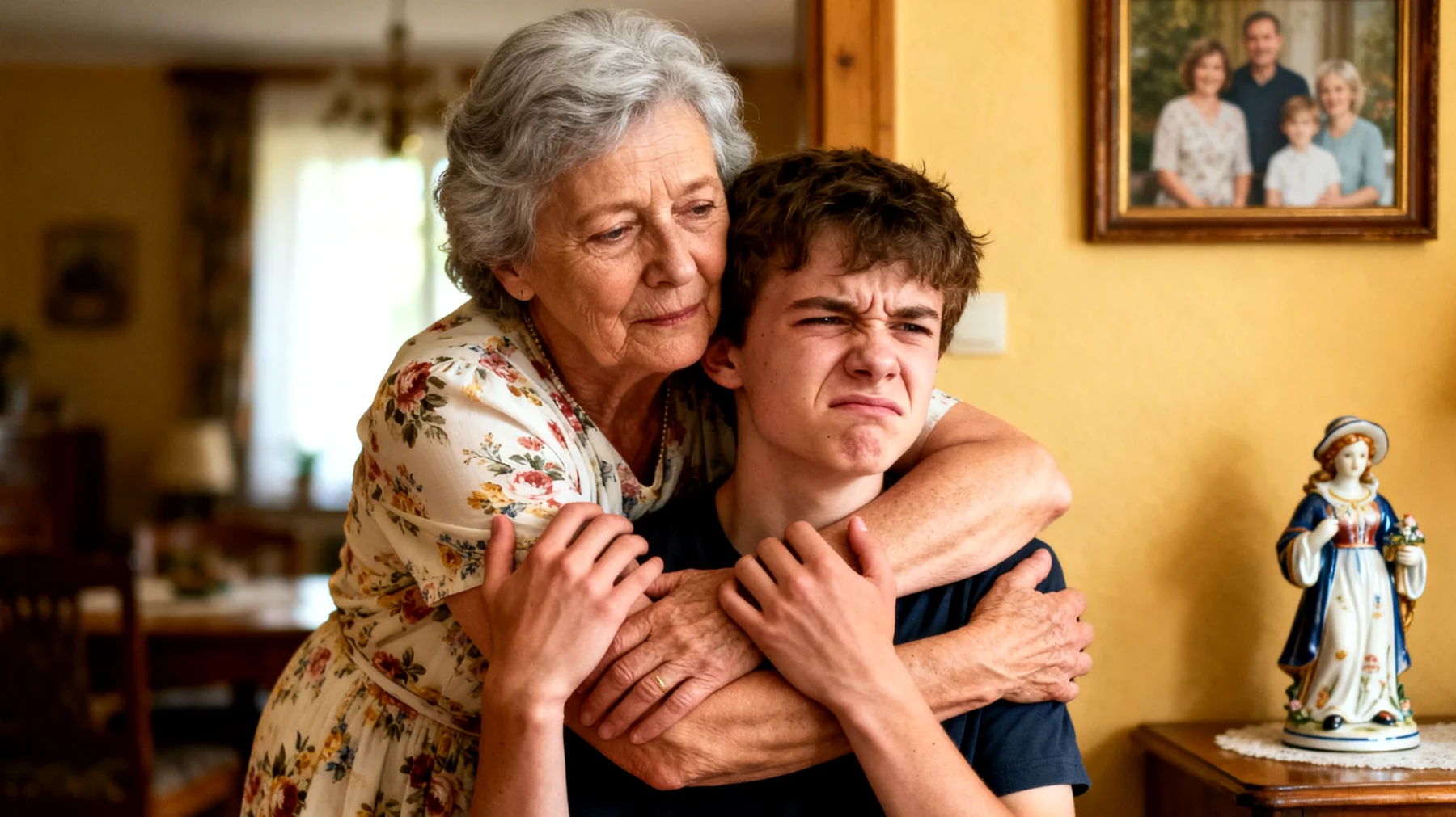 Die Großmutter neigt dazu, ihre erwachsenen Enkelkinder übermäßig zu beschützen und zu umsorgen, indem sie ständig eingreift, Entscheidungen für sie trifft und ihnen kaum Raum lässt, eigenständig zu handeln oder Fehler zu machen. Dies führt zu Spannungen, da die jungen Erwachsenen sich in ihrer Autonomie eingeschränkt fühlen und die Großmutter Schwierigkeiten hat, loszulassen."