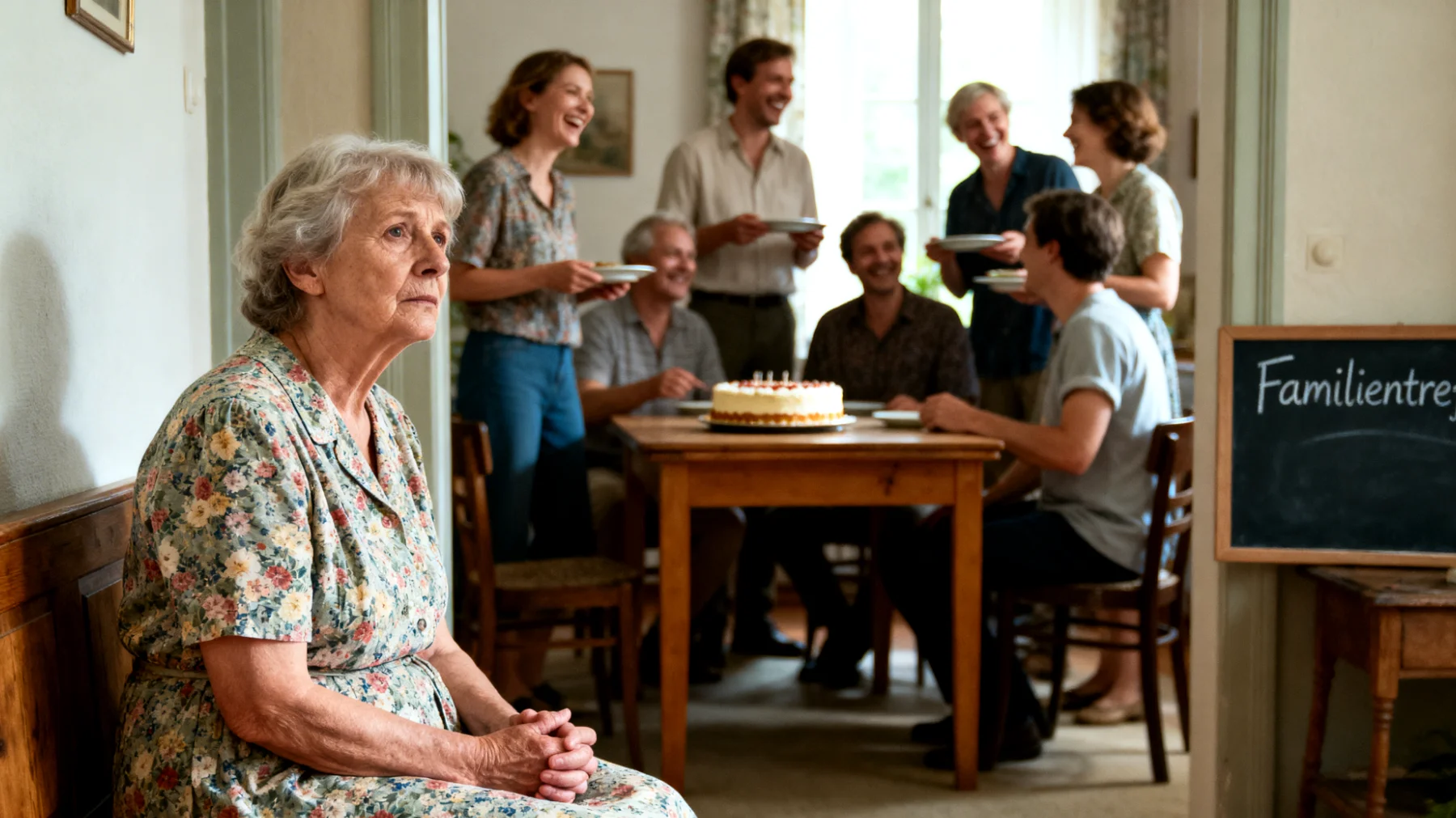 Die Großmutter erlebt wachsende Spannungen mit anderen Familienmitgliedern – insbesondere mit den Eltern der jungen Erwachsenen – darüber, wie viel Einfluss sie auf das Leben ihrer Enkelkinder haben darf. Sie fühlt sich zunehmend ausgegrenzt und missverstanden, während die jungen Erwachsenen zwischen den Erwartungen der Großmutter und denen ihrer Eltern hin- und hergerissen sind."