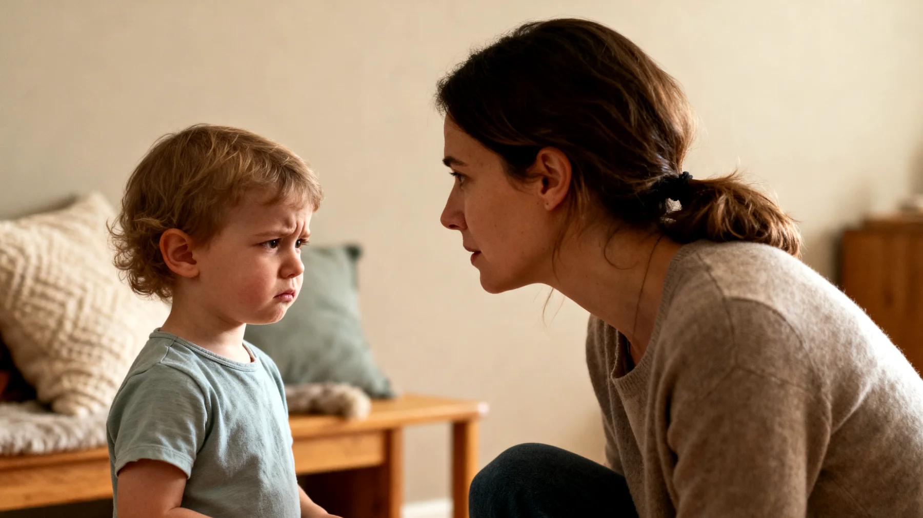 Die Mutter fällt es schwer, ihrer kleinen Tochter gegenüber konsequent Grenzen zu setzen. Aus Liebe und dem Wunsch, Konflikte zu vermeiden, gibt sie fast immer nach – sei es beim Süßigkeitenessen vor dem Abendessen, beim Aufbleiben bis spät in die Nacht oder beim Kauf von Spielzeug im Supermarkt. Das Kind hat gelernt, dass Weinen oder Quengeln zum gewünschten Ergebnis führt, und nutzt dieses Verhalten zunehmend bewusst ein."