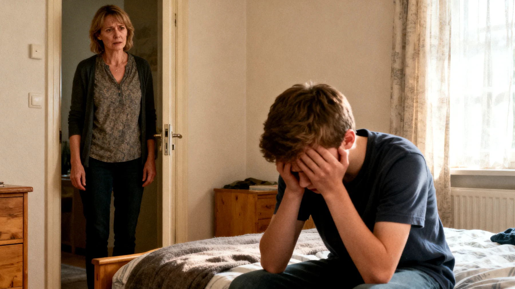 Die Mutter hat Schwierigkeiten, ihrer Tochter/ihrem Sohn im Jugendalter beizubringen, mit Frustration umzugehen: Bei kleinsten Rückschlägen – sei es eine schlechte Note, ein Streit mit Freunden oder eine Niederlage im Sport – reagiert der/die Jugendliche mit intensiven emotionalen Ausbrüchen, Rückzug oder dem völligen Aufgeben. Die Mutter fühlt sich hilflos, weiß nicht, ob sie trösten, Grenzen setzen oder einfach Raum lassen soll, und hat Angst, durch falsche Reaktionen die Situation noch zu verschlimmern."