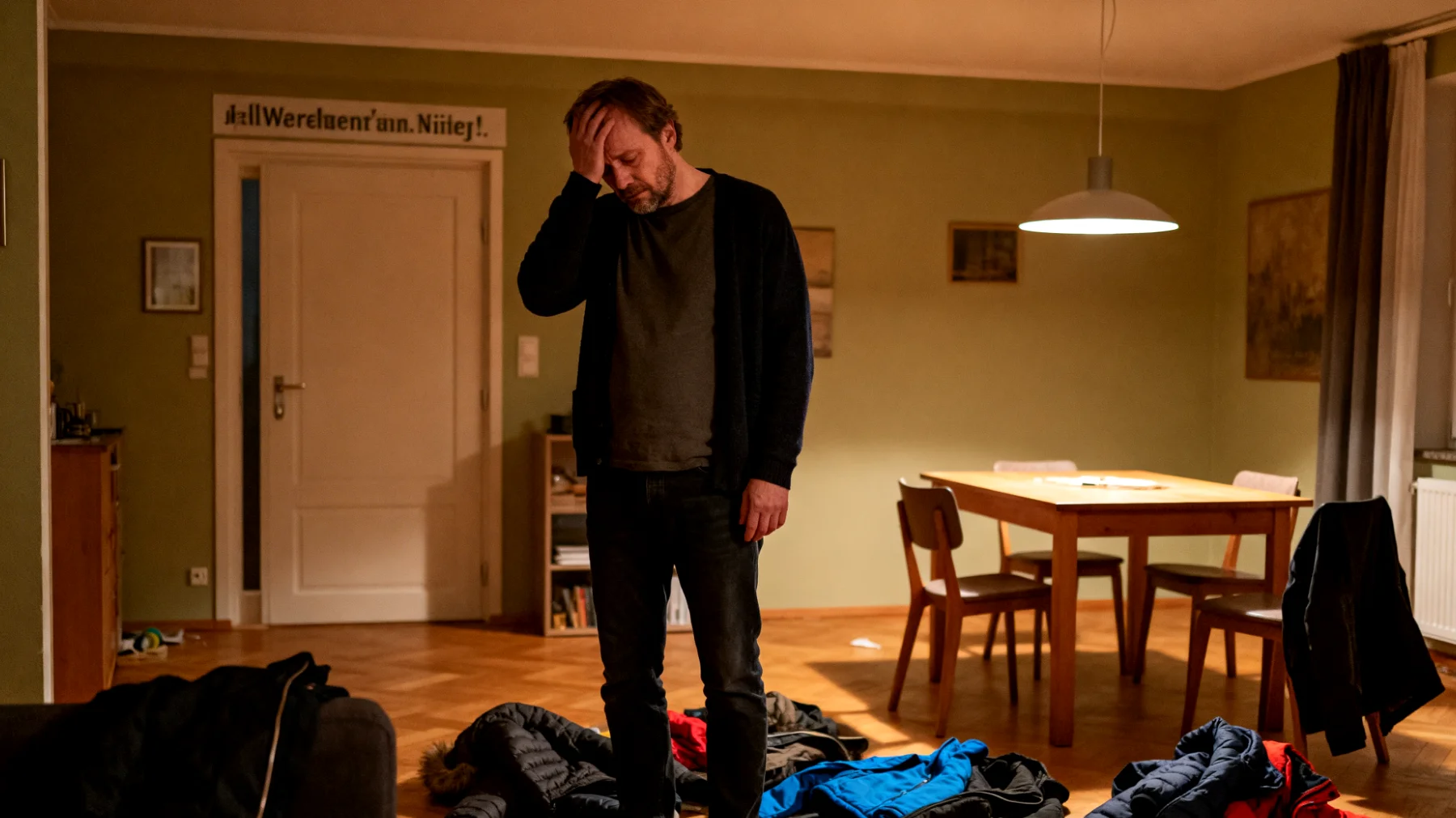 Der Vater fühlt sich frustriert und überfordert, weil seine Kinder sich weigern, alltägliche Aufgaben im Haushalt zu übernehmen – wie Aufräumen, Tisch decken oder Ordnung halten – und erwartet, dass alles von ihm erledigt wird, ohne Eigenverantwortung zu zeigen."